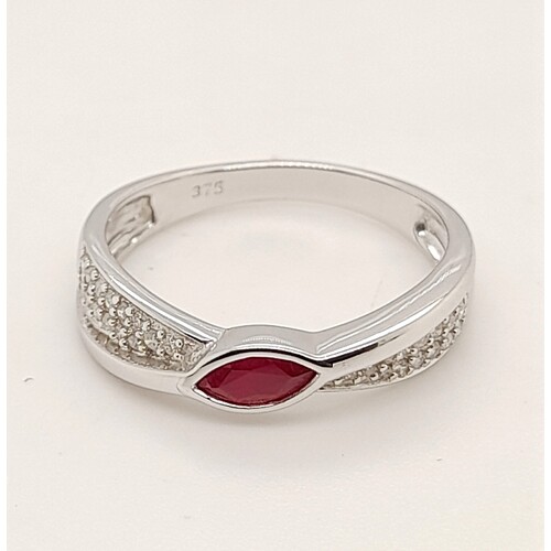 9 Carat White Gold Ruby and Diamond Tapered AUS Ring Size O