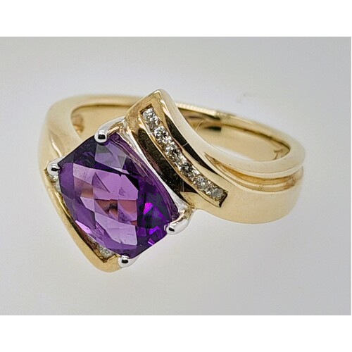 9 Carat Yellow Gold Amethyst and Diamond Dress Ring AUS Size O