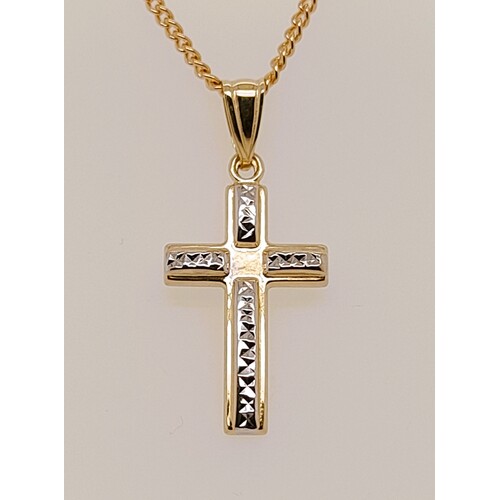 9 Carat Two Tone Yellow & White Gold Cross Pendant