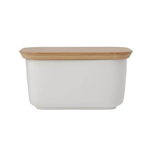 White Basics Porcelain Butter Dish with Bamboo Lid