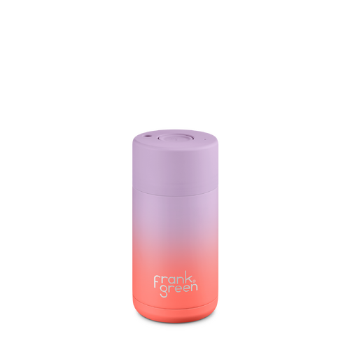 Limited Edition 355ml (12oz) Gradient Lilac Haze / Living Coral Stainless Steel Ceramic Reusable Cup with Button Lid