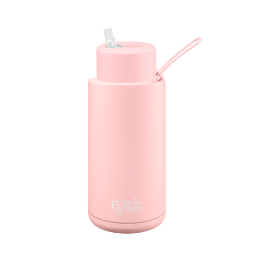 1000ml (34oz) Blushed Stainless Steel Ceramic Reusable Bottle with Straw Lid