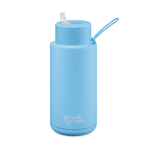 1000ml (34oz) Limited Edition Sky Blue Stainless Steel Ceramic Reusable Bottle with Straw Lid