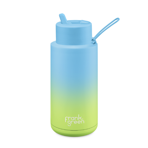 1000ml (34oz) Limited Edition Gradient Sky Blue / Pistachio Green Stainless Steel Ceramic Reusable Bottle with Straw Lid
