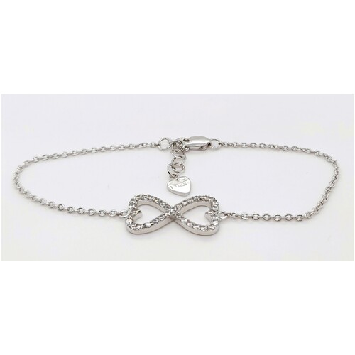 Sterling Silver Love Heart Infinity Cubic Zirconia Bracelet