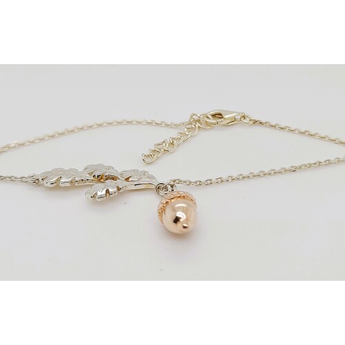 Sterling Silver and Rose Gold Plated Acorn Adjustable Bracelet