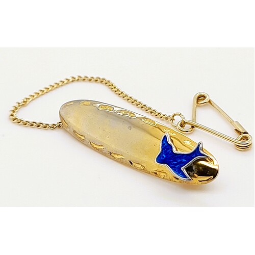 Yellow Gold Plated Sterling Silver Oval Bluebird Brooch - CLEARANCE