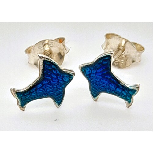 Sterling Silver Enamel Bluebird Stud Earrings