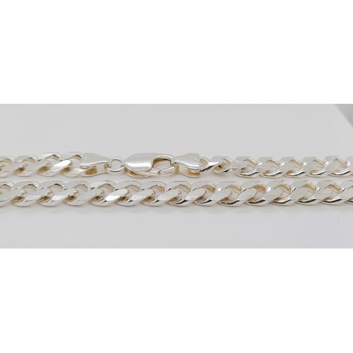 Sterling Silver 8mm Wide Bevelled Curb Link Diamond Cut Chain - 55cm