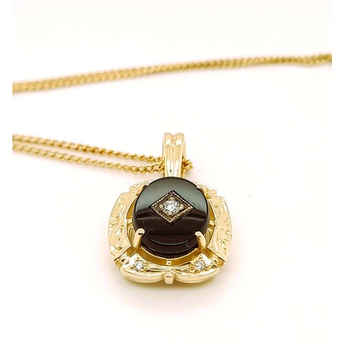 9 Carat Yellow Gold Onyx and Diamond Antique Style Enhancer
