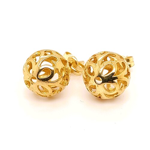 9 Carat Yellow Gold Filagree 10mm Ball Stud Earrings
