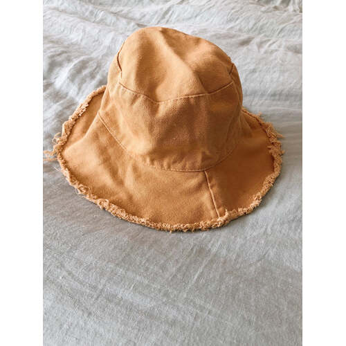 Brown Canvas Frayed Edge Bucket Hat