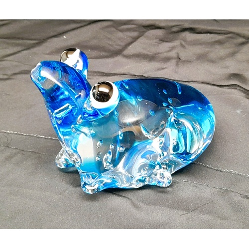 Zibo Art Glass Leap Blue Frog Figurine/Ornament