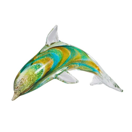 Green and Gold Coloured Glass Dolphin Ornament 
