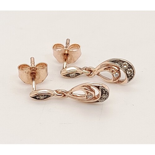 9 Carat Rose Gold Diamond Drop Earrings