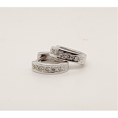 9 Carat White Gold Diamond Set Huggie Earrings