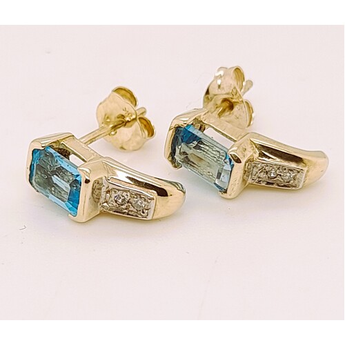 9 Carat Yellow Gold Blue Topaz Stud Earrings