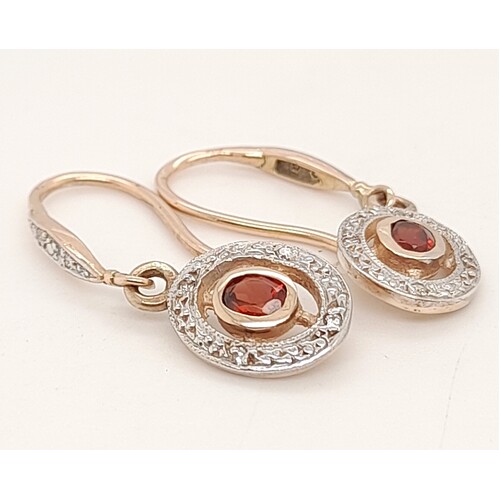 9 Carat Rose Gold Garnet and Diamond Drop Earrings