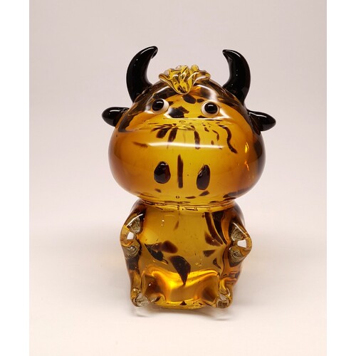 Miniature Coloured Glassware Black & Yellow Cow Ornament 'Boo'