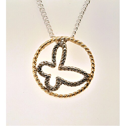 9 Carat Two Tone Yellow & White Gold Butterfly Pendant