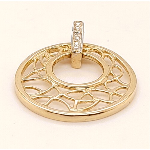 9 Carat Yellow & White Gold Diamond Set Filigree Pendant