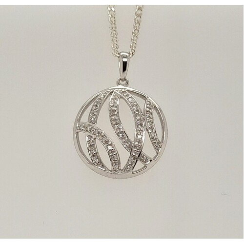 9 Carat White Gold Round Cut Out Diamond Set Pendant