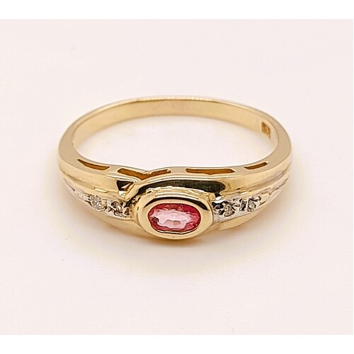 9 Carat Yellow Gold Created Pink Sapphire and Diamond Dress Ring AUS Size O½