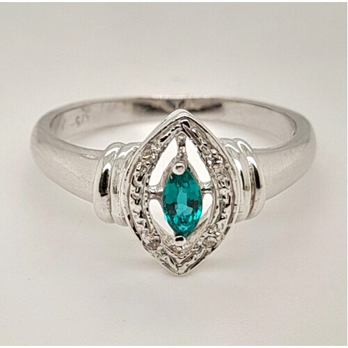 9 Carat White Gold Synthetic Emerald and Diamond AUS Ring Size O