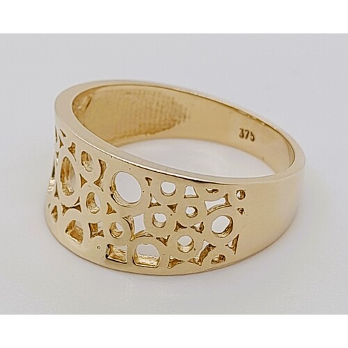 9 Carat Yellow Gold Open Cut Bubbles Wide Ring AUS Size O½