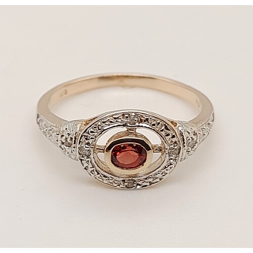 9 Carat Rose Gold Garnet and Diamond Antique Style Dress Ring AUS Size N