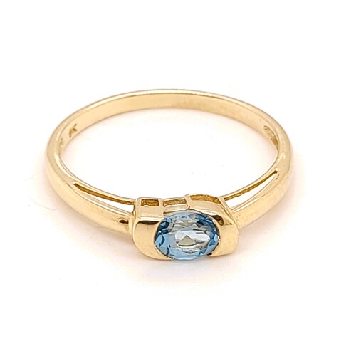 9 Carat Yellow Gold Half Rub-over Set Blue Topaz Ring AUS Size O