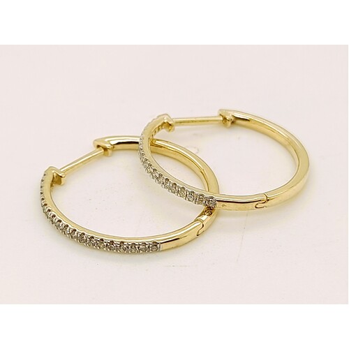 9 Carat Yellow Gold Diamond Set Huggie Hoop Earrings #29
