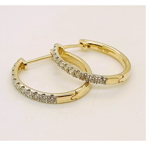  9 Carat Yellow Gold Diamond Set Huggie Hoop Earrings #21