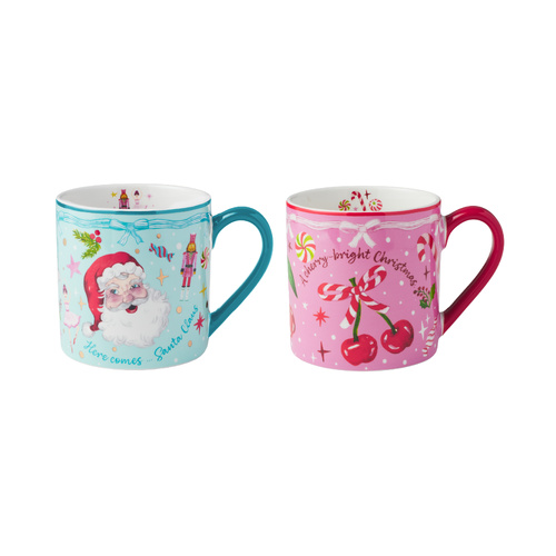 Maxwell & Williams Fa La La Set of 2 Pink & Blue 430ml Mugs