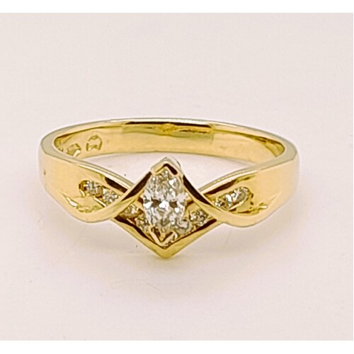 18 Carat Yellow Gold Channel Set Marquise Diamond Ring AUS Size M½
