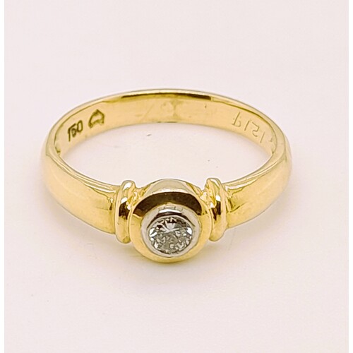 18 Carat Yellow Gold Bezel Set Solitaire Diamond Ring AUS Size M