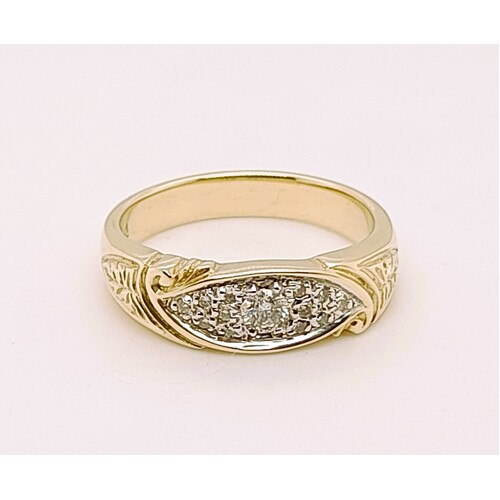 9 Carat Yellow Gold Diamond Set Handmade Ring AUS Size M
