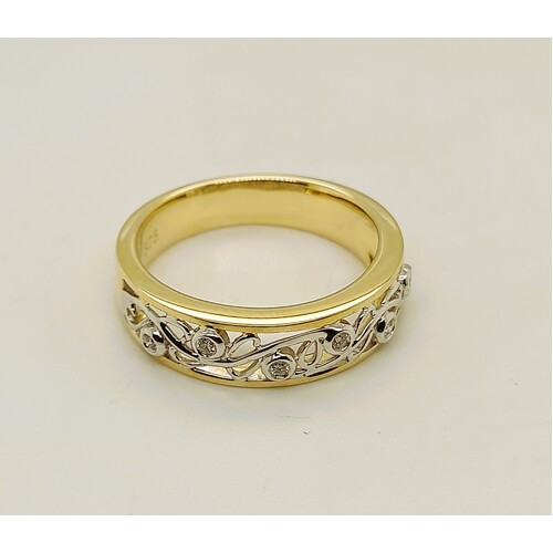 9 Carat Yellow and White Gold Diamond Set Dress Ring AUS Size N