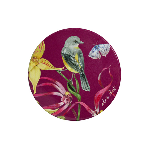 Eloise Short Lyric Collection Yellow Robin 10cm Round Ceramic Coaster