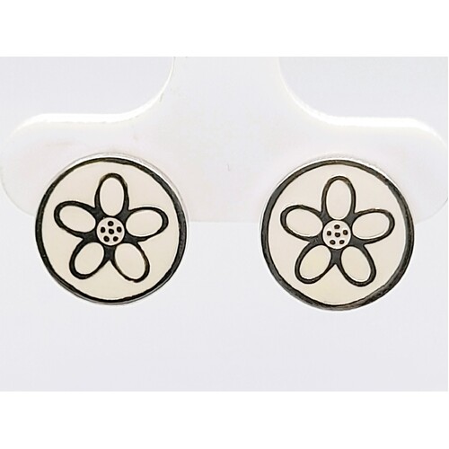 Sterling Silver White Enamel Daisy Stud Earrings