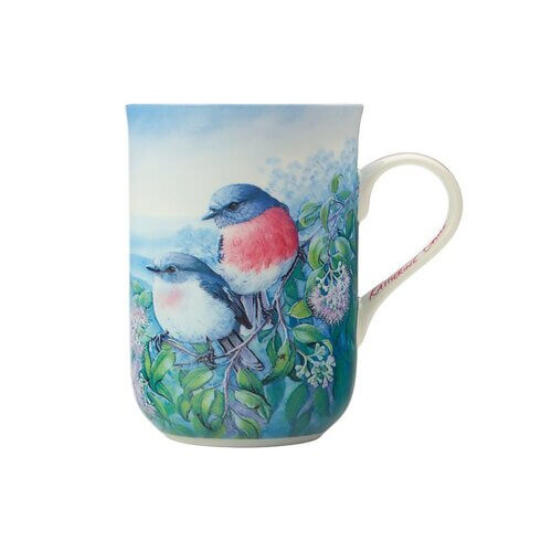 Katherine Castle Birds of Australia 10 Year Anniversary Rose Robin 300ml Fine Bone China Mug