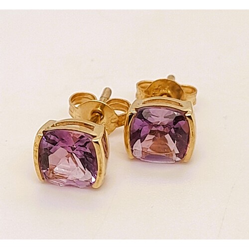 9 Carat Yellow Gold Amethyst Stud Earrings