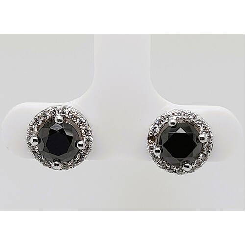 Sterling Silver Black and Clear Cubic Zirconia Cluster Earrings - CLEARANCE