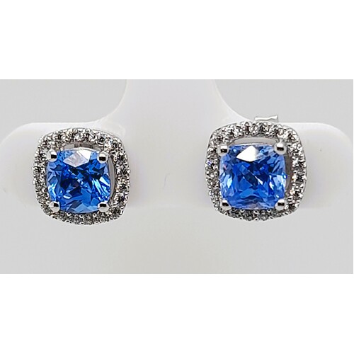 Sterling Silver Sky Blue Cubic Zirconia Earrings