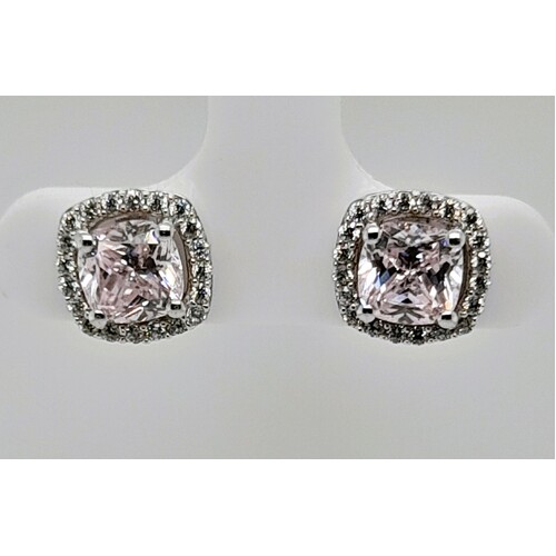Sterling Silver Light Pink Cubic Zirconia Stud Earrings