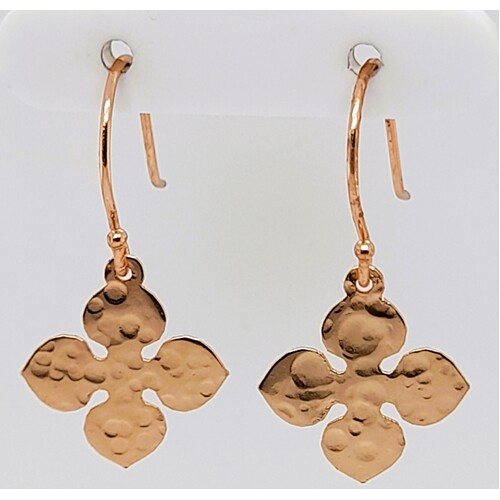 Sterling Silver Rose Gold Plated 4 Leaf Cross Drop Earrings