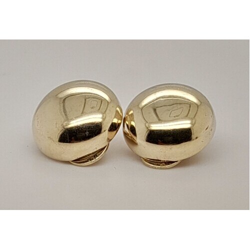 Sterling Silver Yellow Gold Plate 14mm Cushioned Dome Clip-on Earrings