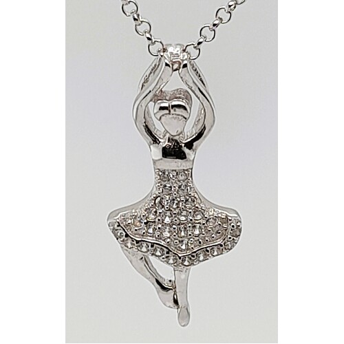 Sterling Silver Cubic Zirconia Set Ballerina Pendant