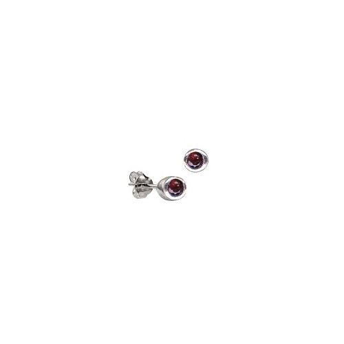 January/Garnet Sterling Silver Rub-over Set Birthstone Sterling Silver Stud Earrings 