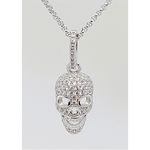 Sterling Silver Cubic Zirconia Set Skull Pendant